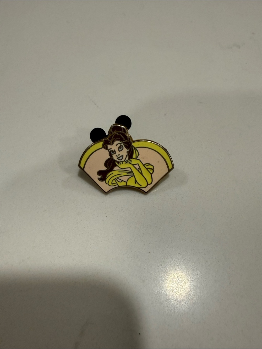 Disney Yellow and Pink Belle Enamel Brooch with Black Ears